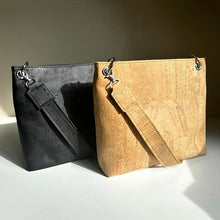 Load image into Gallery viewer, Classic Black and Natural Cork Bag in Natural Light