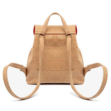 Load image into Gallery viewer, Natural cork backpack for women with drawstring and folding top closure, back view