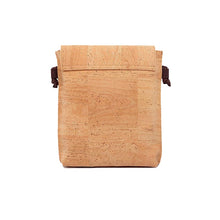 Load image into Gallery viewer, Natural and brown cork cross body bag with buckle, back view