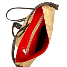 Load image into Gallery viewer, Natural and brown cork cross body bag with buckle, internal view