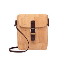 Load image into Gallery viewer, Natural and brown cork cross body bag with buckle