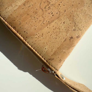 Natural cork zipper purse, cork fabric detail