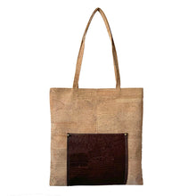 Load image into Gallery viewer, Natural Cork Tote Bag With a Brown 
Pocket - Front