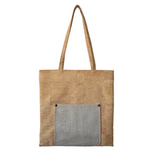 Load image into Gallery viewer, Natural Cork Tote Bag With a Grey Pocket - Front