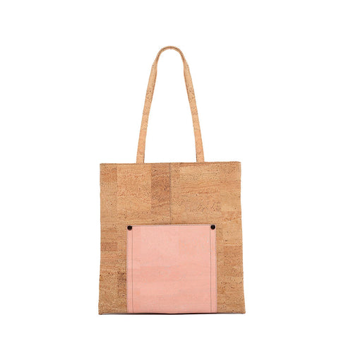 Natural and pink cork tote bag with pockets