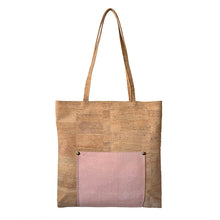 Load image into Gallery viewer, Natural Cork Tote Bag With a Pink Pocket - Front