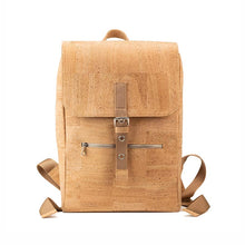 Load image into Gallery viewer, Large vegan natural cork leather backpack with folding top, front view