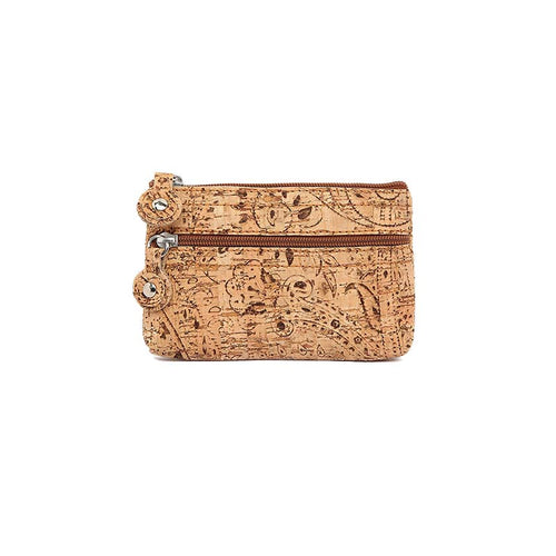 Mini natural cork with laser details coin zipper purse