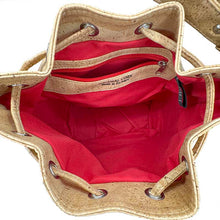Load image into Gallery viewer, Classic natural cork bucket bag with removable handle and adjustable and removable crossbody strap - internal view