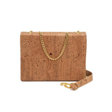 Load image into Gallery viewer, Tobacco Cork Shoulder Bag with Chain and Twist-Lock Back View