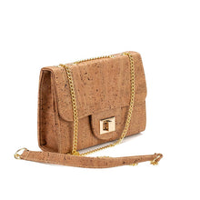Load image into Gallery viewer, Tobacco Cork Shoulder Bag with Chain and Twist-Lock Side View