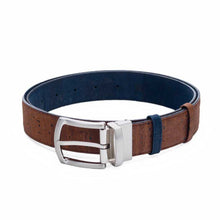 Load image into Gallery viewer, Reversible cork belt in brown or blue cork showing the brown side