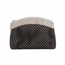 Load image into Gallery viewer, Large cork purse with polka dot laser cuts in black and grey