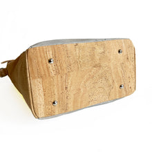 Load image into Gallery viewer, Natural and grey cork tote handbag, bottom detail