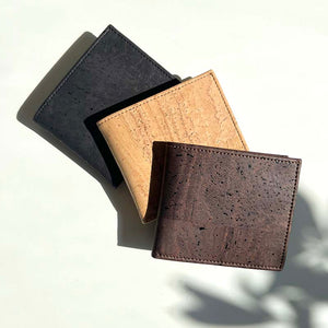 Vegan cork bifold wallets for men, all colours in natural light