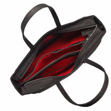 Load image into Gallery viewer, Black cork tote handbag, multi-compartment view