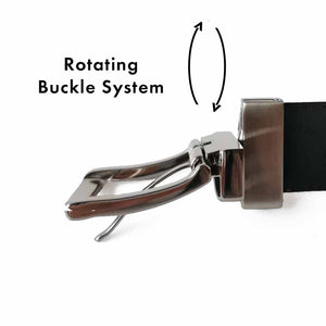 Black cork belt for men, rotating buckle system detail