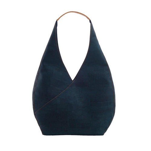Blue cork hobo bag front view