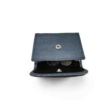 Load image into Gallery viewer, Blue-tinted cork fabric mini wallet with silver tones, coins pocket detail
