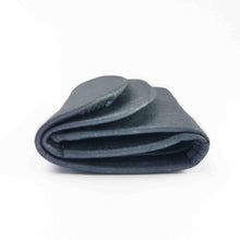 Load image into Gallery viewer, Blue-tinted cork fabric mini wallet with silver tones, closed, side view