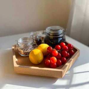 Natural Cork Hexagonal Fruit Bowl / Tray with Fruits and Jars