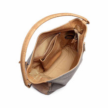 Load image into Gallery viewer, Natural and grey cork tote handbag internal view