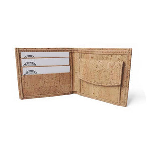 Natural cork bifold wallet for men, open view