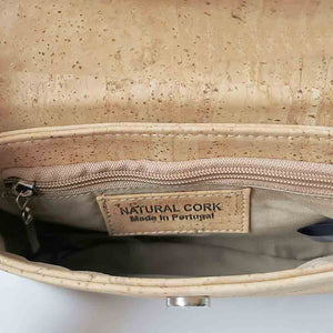 Natural cork clutch crossbody bag internal view with zipper pocket