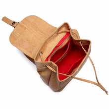 Load image into Gallery viewer, natural cork drawstring backpack with folding top internal view