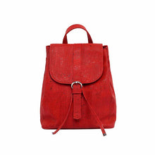 Load image into Gallery viewer, red cork drawstring backpack with folding top