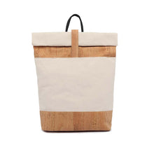 Load image into Gallery viewer, Natural cork and canvas roll top backpack