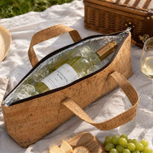 Load image into Gallery viewer, Cork cooler bag with wine bottles on a picnic blanket