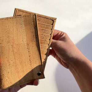 Large vegan cork slide-out wallet, sliding card compartment