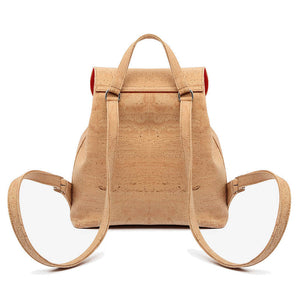 Natural cork backpack for women with drawstring and folding top closure, back view