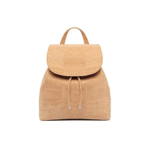 Load image into Gallery viewer, Natural cork backpack for women with drawstring and folding top closure, front view