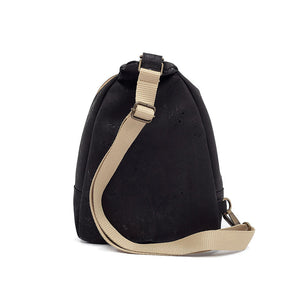 Black cork sling bag, back view
