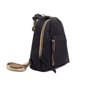 Black cork sling bag, side view