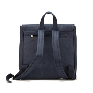 Cork Flap Backpacks for Men - navy blue cork - back view