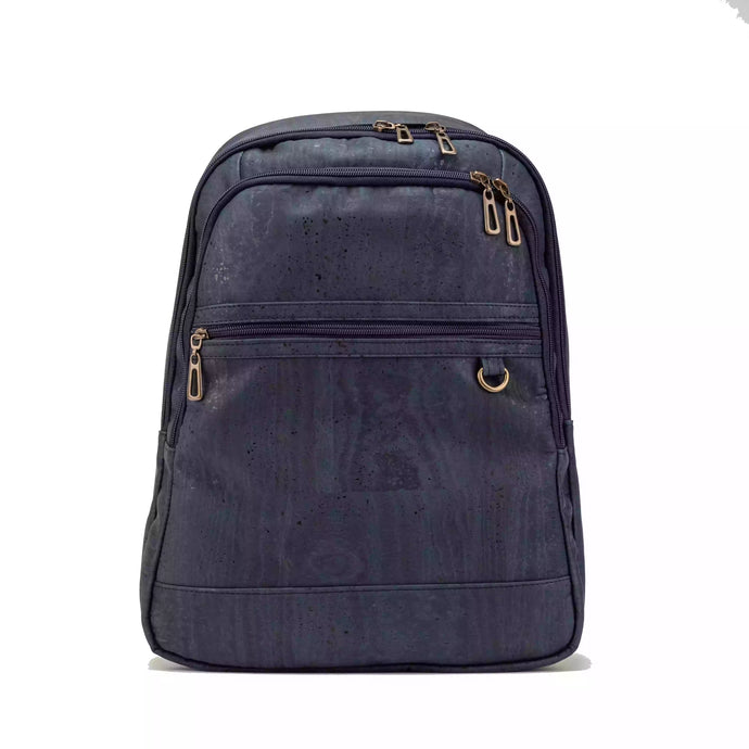 Multi Compartment Cork Sports Backpack for Men - Navy blue, front view