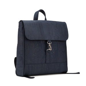 Cork Flap Backpacks for Men - Navy blue cork - side view