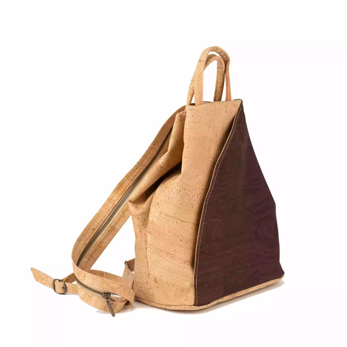 natural and brown cork Convertible Backpack Shoulder Bag - side view