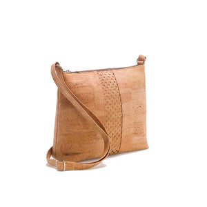 Medium Natural Cork Crossbody Bag with a Laser-Cut Design, side view