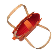 Load image into Gallery viewer, Orange cork handbag with crossbody strap, internal view