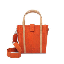 Load image into Gallery viewer, Orange cork handbag with crossbody strap, front view
