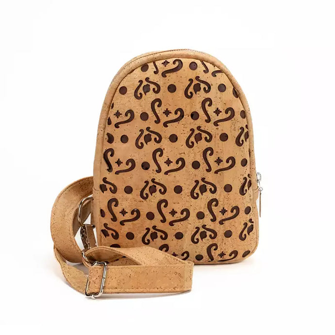Small Cork Sling Bag with Laser Cut Vegan Crossbody Bag, front view