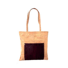 Load image into Gallery viewer, Natural and brown cork tote bag with pockets