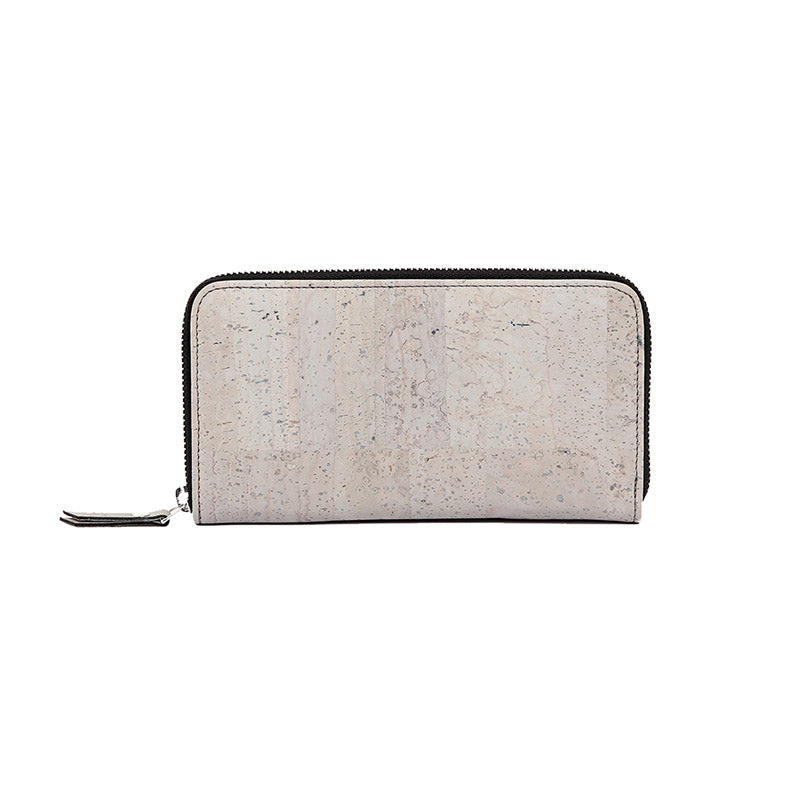 grey cork zipper purse for women, front