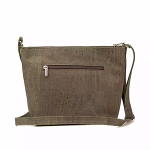 Large Cork Crossbody Bag with Laser Cuts - Olive green - back view