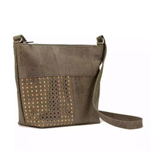 Load image into Gallery viewer, Large Cork Crossbody Bag with Laser Cuts - Olive green - side view