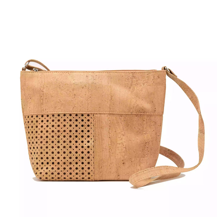 Large Cork Crossbody Bag with Laser Cuts - Natural cork - front view